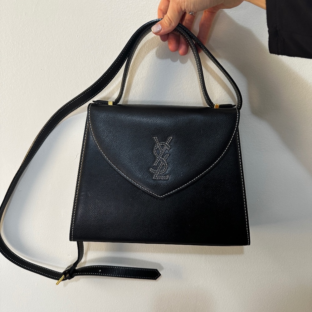 Vintage Yves Saint Laurent YSL Black Leather Top Handle With Strap